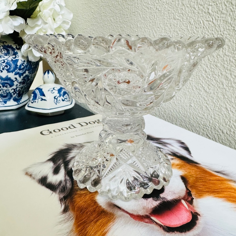 IMPERIAL GLASS Co. Clear "Star & Arch Motif" Footed Open Jam/Jelly Compote Gift